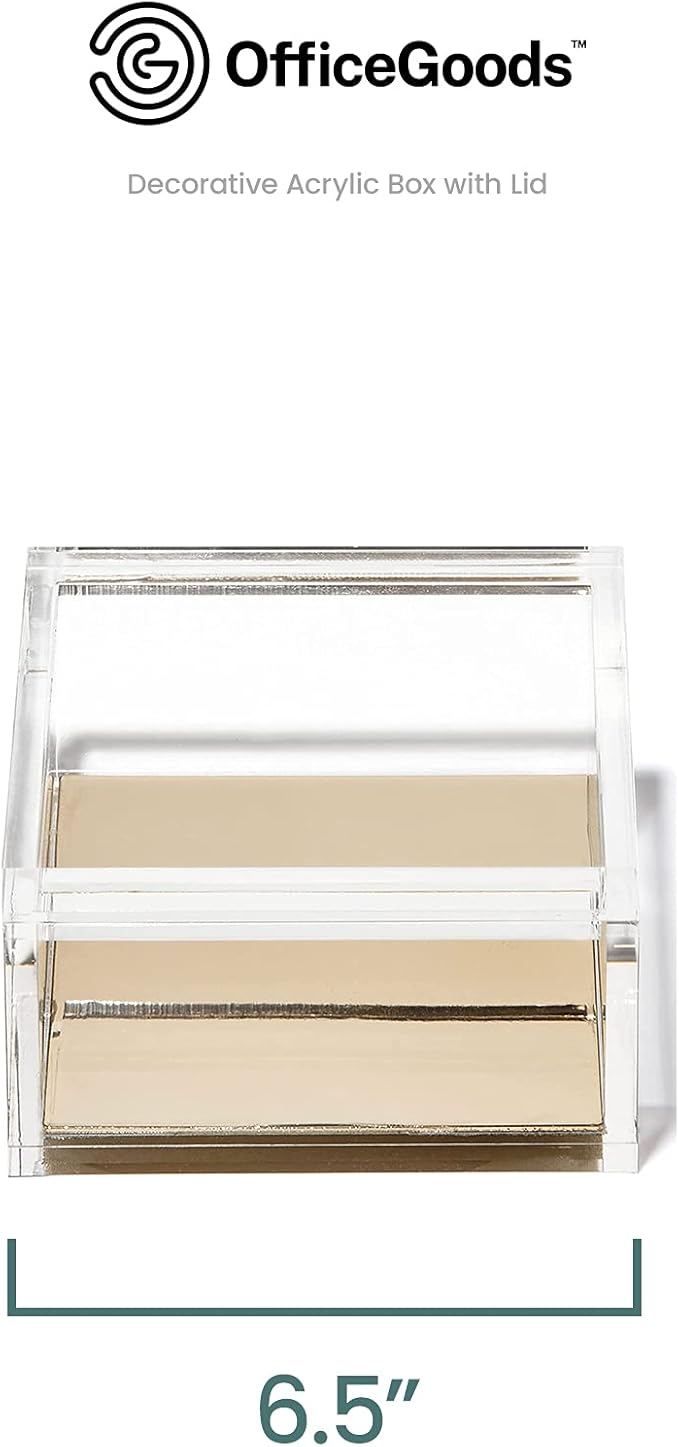 OfficeGoods Acrylic Desk Organizer w/Gold Base – Functional & Elegant Odds & Ends Box for Display or Storage – Perfect for Home or Office, Kitchen, Bathroom Vanity, Curio Display - Extra Large