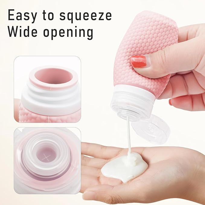 2 oz Travel Bottle Silicone Small Liquid Travel Containers 2 Pack Leak Proof TSA Approved Bottles On The Go Size Traveling Kit for Toiletries Shampoo Body Wash Skincare Lotion Women - Leather Pink