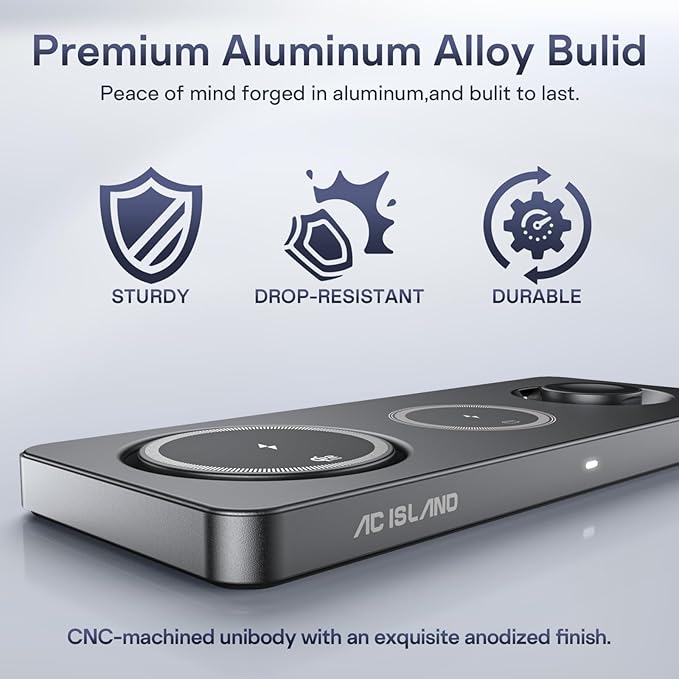 AC ISLAND 5-in-1 Qi2.2 Wireless Charger for MagSafe, 25W Foldable Magnetic Stand, Travel Charging Station for iPhone 17-12 & Air Series, Apple Watch, AirPods, with 65W GaN Adapter (Gray, for Apple)