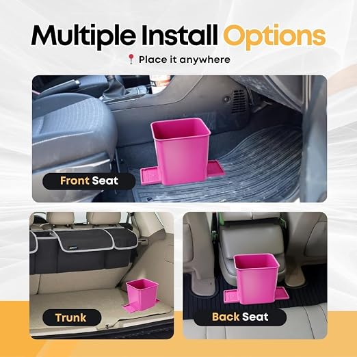 Car Trash Can with Stability Wings – Leakproof Portable Garbage Bin for Fabric & Rubber Mats – Compact Durable Plastic Auto Organizer for Cars, SUVs, Trucks (Pink, Small)