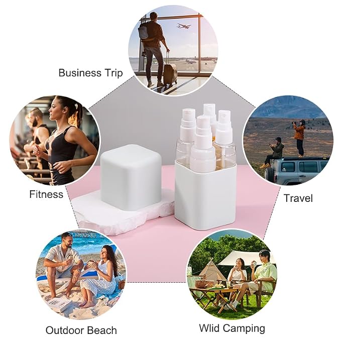 4-in-1 Travel Bottle Set Leak-Proof & TSA Approved - 50ml Refillable Containers Kit for Shampoo, Conditioner, Lotion - Portable Toiletry Accessories with Labels & Storage Box (Beige)