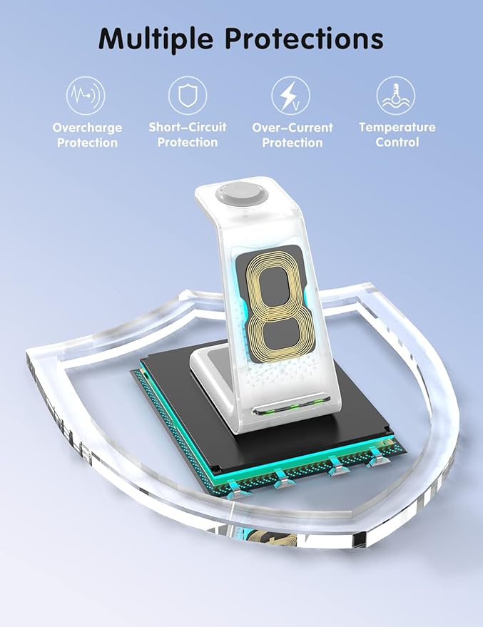 Charging Station for iPhone and Apple Watch: 3 in 1 Wireless Phone Charger Stand for iPhone 17 16 15 14 13 12 11 Pro Max & AirPods, Bedside Nightstand Docking