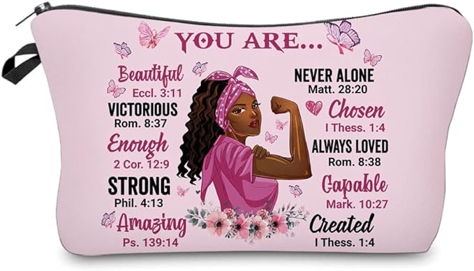 African American Makeup Bag for Purse You Are Beautiful Victorios Enough Strong Amazing Afro Black Cosmetic Bags for Women Inspirational Gift Small Funny Cosmetics Pouch Travel Bag Cases
