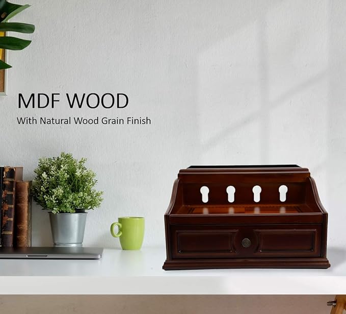 Pecan Brown Wooden Multi-Device Charging Station and Valet