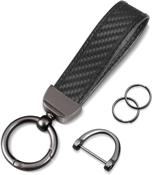 Real Carbon Fiber Car Keychain Minimalist Leather Edges Key Chain Holder Keychains Replacement Keychain Car Key Accessories