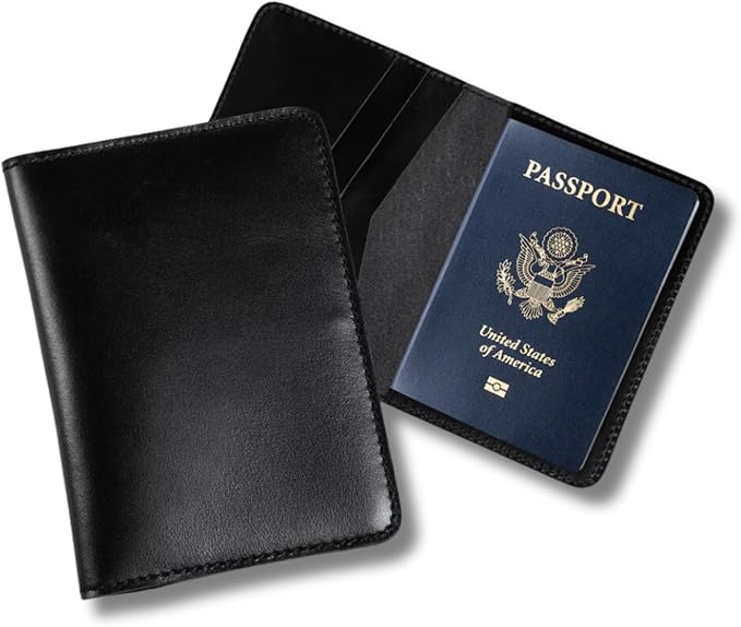 PEGAI Personalized Leather, Passport Holder For Travel | Handmade Passport Wallet Cover Case | Travel Document Holder, Passport Cover for Men, Women, and Family | Pike (Dexios Black)