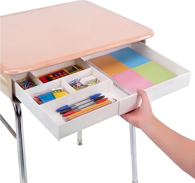 Yalikop Plastic Desk Drawer Organizer 12 x 20 Inch Large White Expandable Drawer Organizer Trays with Extendable Tray Adjustable Student Desk Organizing Tray for Makeup Office School Supplies