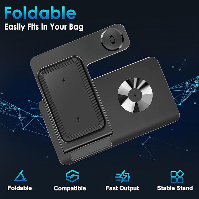 3 in 1 Charging Station for Multi Devices, Wireless Charger for iPhone 8-16 Series & Apple Watch, Wireless Charging Station for AirPods Pro/4/3/2