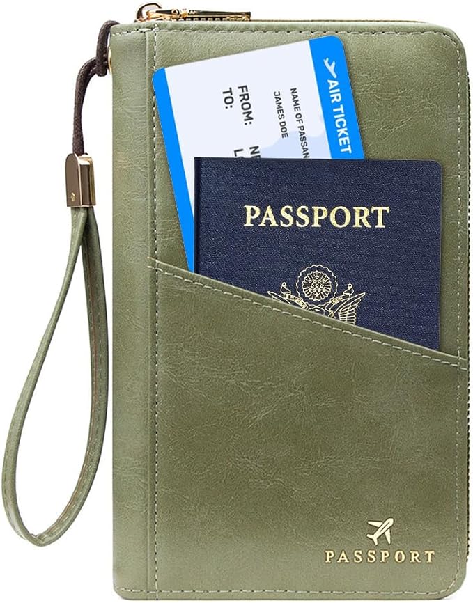 Family Passport Holder for Travel Women and Men RFID Passport Holder with Zipper Passport Case Passport cover Passport Wallet Travel Essentials and Accessories(1-2, Olive)