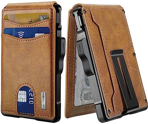 umoven Wallet for Men - with Money Clip Slim Leather Slots Credit Card Holder RFID Blocking Bifold Minimalist Wallet (Brown) | with Money Clip, Slim, Slots, Credit Card Holder, RFID Blocking, Bifold