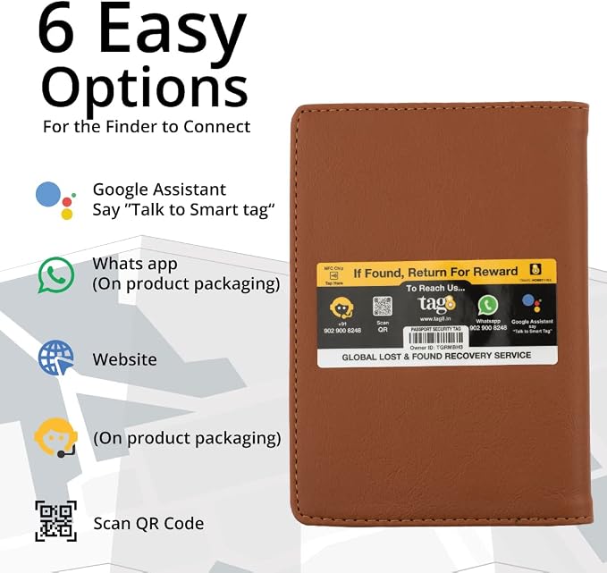 tag8 Passport Holder and Finder, Genuine Leather Passport Cover, RFID Blocking Technology to Shield Passport from Damage, Dual Passport Wallet Case for Cards and Documents