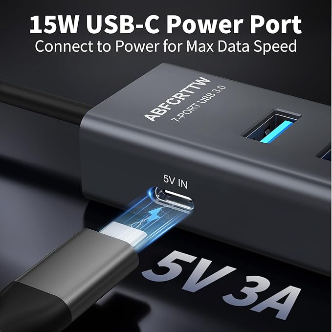 6Ft 7-Port USB Hub 3.0 for Desktop, 4 USB-A & 3 USB-C Ports Aluminium 5Gbps USB Extender Hub, USB Splitter, USB Hub Long Cable for Desktop, PC, Flash Drive, Mobile HDD SSD, Windows/XPS