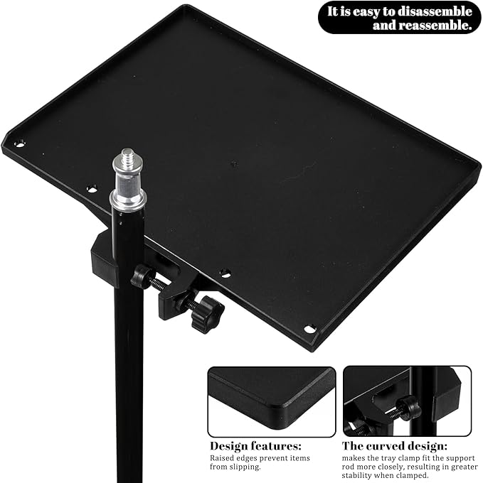 Mic Stand Tray Clamp On Shelf Lash Tray Holder Microphone Stand Trays Pole Mount Shelf Tripod Trays Desk Holders Mic Stands Accessories With 9.44" X 6.88" For Stage, Music Sheet, Live Streaming