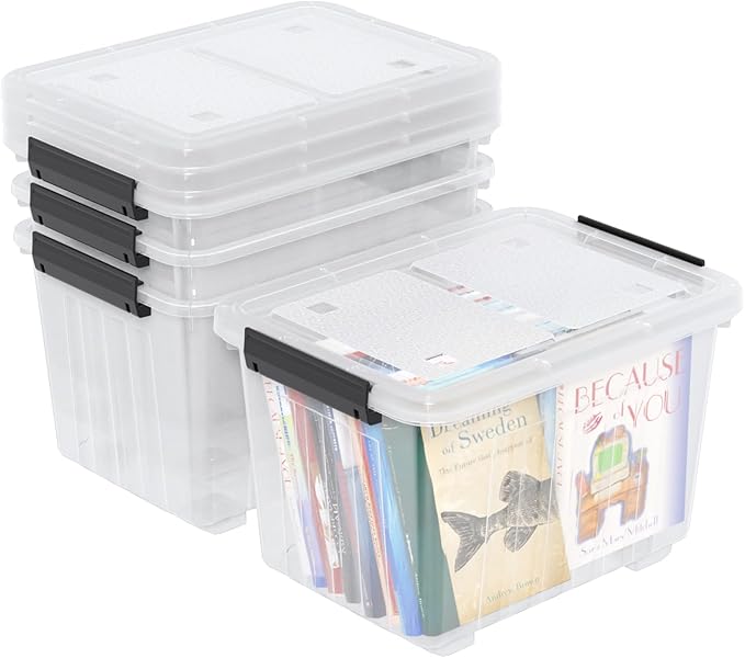 Farmoon 50 Quart Clear Storage Bin, Large Plastic Stackable Box with Lid, 4 Packs