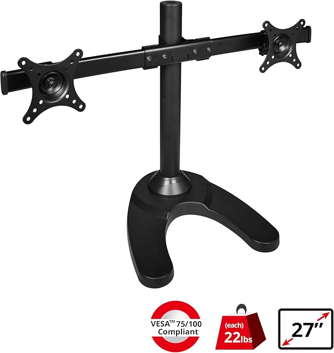 SIIG Accessory CE-MT1712-S2 Side-by-Side Dual Monitor Desk Stand 13inch to 27inch Retail,Black