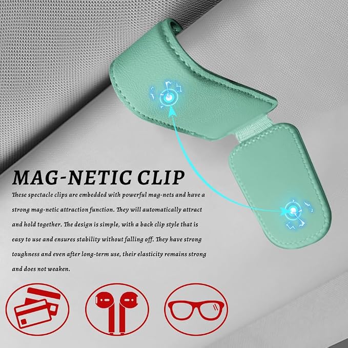 Sunglass Holder for Car, Car Sunglass Holder, Magnetic Leather Sunglasses Holder and Ticket Card Clip, Auto Multi-Functional Sun Visor Eyeglass Holders for SUV Pickup Truck (Neilan)