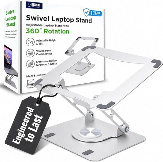 Uncaged Ergonomics Swivel Laptop Stand for Desk, Adjustable Computer iPad Stand for Desk w/ 360 Rotation, Portable Laptop Holder for Home Office Ergonomic Supplies (Graphite Gray)
