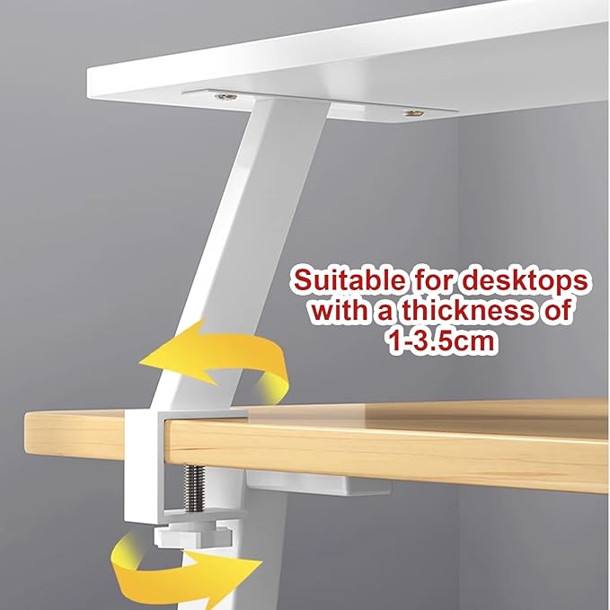 Clamp on Desk Organizer Shelf, Clamp on Desk Shelf, Desk Extension Shelf, Floating Desk Shelf, Clamp on Base, Adjustable Desk Extender Side Table, Desktop Storage Shelf(White,40cm/15.7")