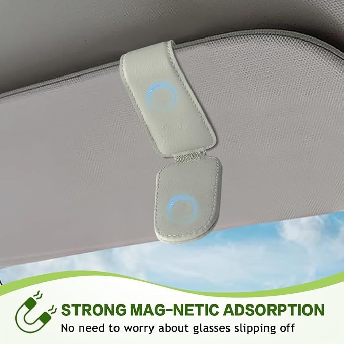 Sunglass Holder for Car, Sunglasses Clip for Car Visor, Magnetic Leather Vehicle Eyeglass Hanger Clip, Auto Ticket Card Glasses Organizer Clamp Accessories for SUV Sedan (Light Beige)