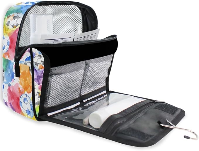 senya Hanging Travel Toiletry Bag Soccer Watercol Kit Makeup Case Cosmetics Organizer for Men Women