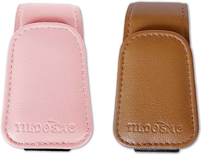 TILDOSAC 2 Pack Sunglasses Holder for Car Visor, Leather Magnetic Sunglass Holder for Car with Clip(Brown+Pink)