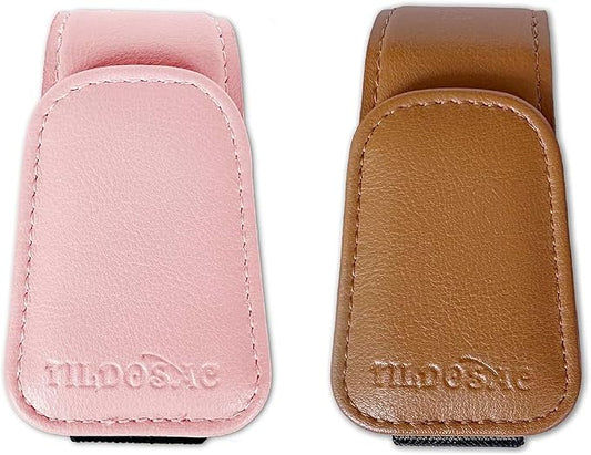 TILDOSAC 2 Pack Sunglasses Holder for Car Visor, Leather Magnetic Sunglass Holder for Car with Clip(Brown+Pink)