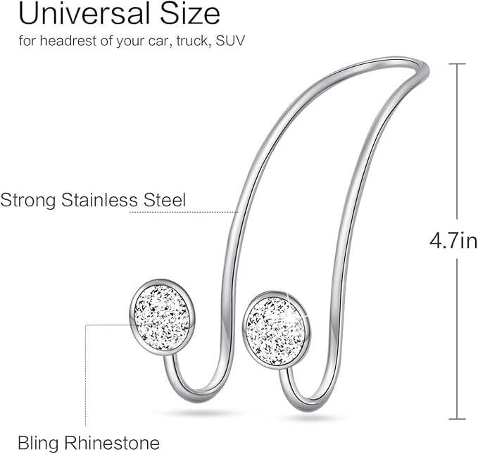 4 Pack Bling Car Hooks - Universal Car Headrest Hooks, Stainless Steel Car Seat Hooks for Women Bags & Purses (Silvery)