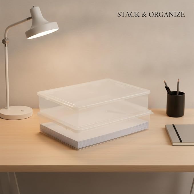Clear PP Plastic Document Storage Box with Lid, Stackable A4 File Organizer Bin for Office Desk & Home Study (1 Pack)