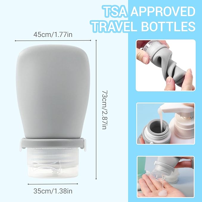 Starfa 4 Pack Silicone Travel Bottles (1oz),Leakproof Mini Lotion Bottles & Dressing Containers with Lids,Reusable Toiletry Squeeze Tubes for Shampoo,Conditioner,and Condiments