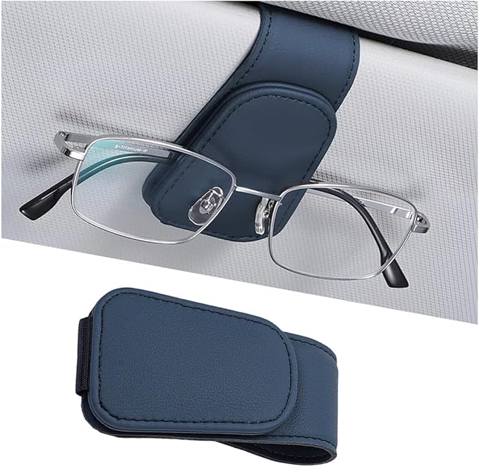 Sunglasses Holder for Car Visor, Microfiber Leather Magnetic Sun Visor Eyeglasses Hanger & Ticket Card Clip, Multi-Function Automotive Interior Glasses Mount, Universal Fit (Royal Blue)