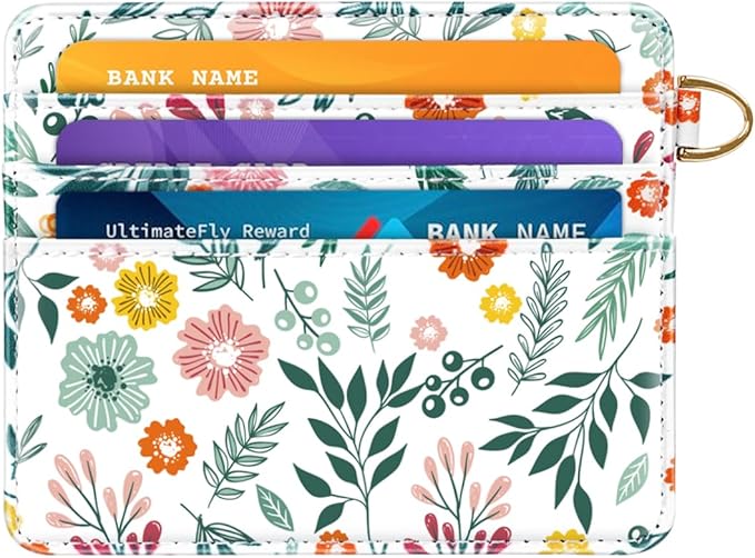 Slim Minimalist Front Pocket RFID Blocking Credit Card Holder Small Wallet Cute Card Cases for Women,Green Leaves