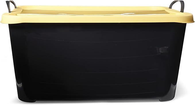 Life Story 12 Pack Heavy Duty Stackable Storage Bin, 55 Quart Home Organizer, Versatile Lightweight Locking Bins with Carrying Handles, Black/Yellow