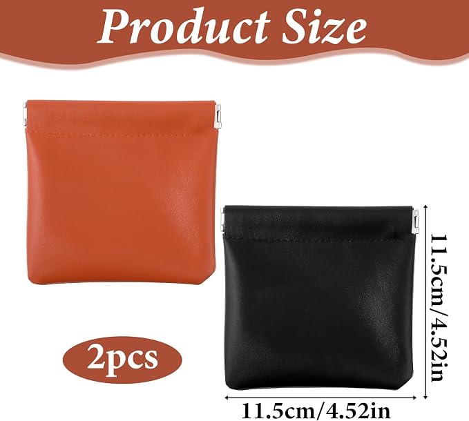Mini Makeup Bag for Purse, 2 PCS Upgrade PU Small Makeup Pouch, Portable Pocket Cosmetic Bag, Squeeze Top Self-Closing Small Purse Pouch for Women Travel Storage Coin Lipstick Charging Cable Earphones