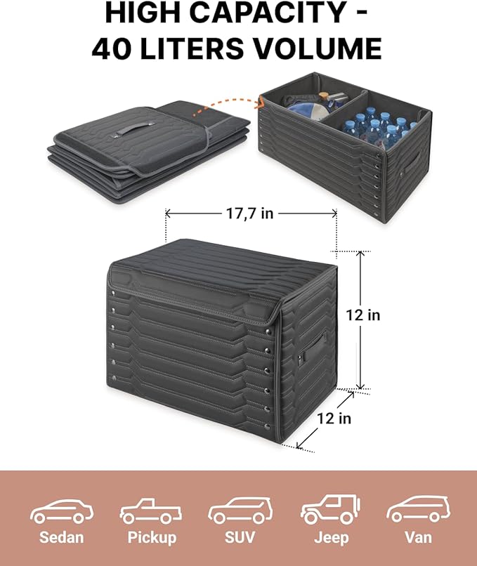 Owleys Trunk Organizer for Toyota Tacoma Gifts for Men – Premium Truck Accessories Organizer for 2000–2025 Models – Car Storage Box for Back Seat, Bed & Console – Highway 17