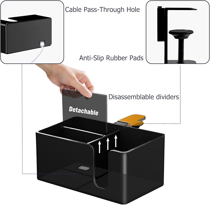 Yinqster 3-in-1 Clamp on Desk Organizer Cup Holder with Flexible Slots,Detachable Under Desk Storage for Cup, Phone & Pen,Computer Accessories and Office Supplies,Space Saving