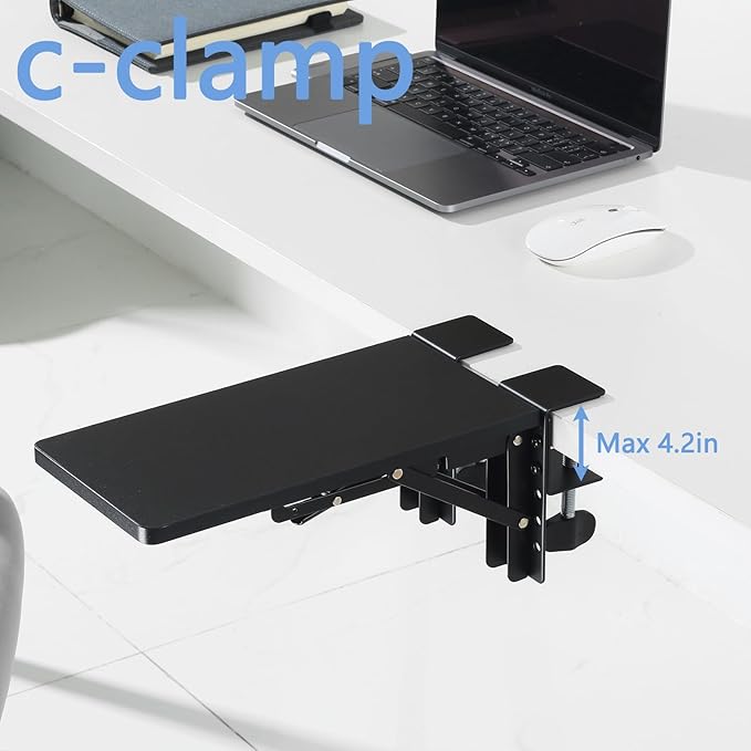 ETHU Desk Extender Tray, 11.8"x 5.9" Ergonomics Computer Arm Wrist Rest for Desk, Foldable Keyboard Drawer Tray Clamp On Mount Easy to Install, Armrest Support for Home and Office (Black)