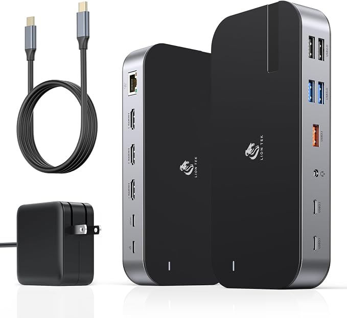 Laptop Docking Station,16 in 1 USB C Docking Triple Monitor,USB C Dock Station with 3 HDMI,PD 100W, USB 3.1/3.0/2.0,RJ 45 Ethernet,microSD/SD Card,Audio for Dell/Lenovo（Include Power Adapter）