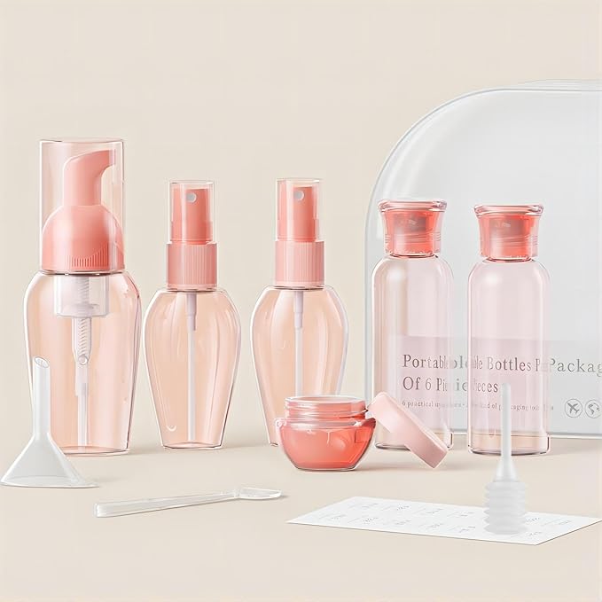 Valentines Day Gifts for Her Travel Size Spray Bottles Travel Bottles TSA Approved Small Travel Containers Leakproof for Shampoo Lotion with Funnel Pipette Spatula Labels (Pink)