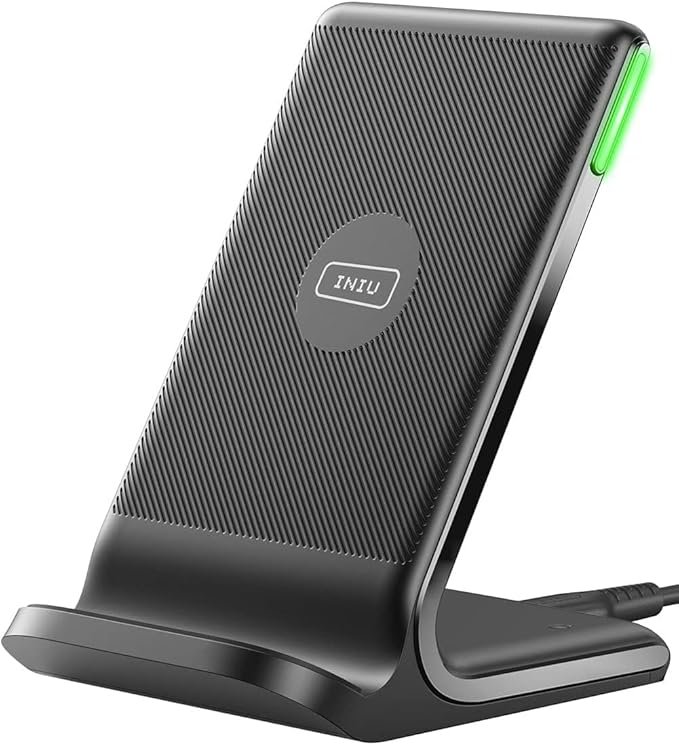 INIU Wireless Charger, 15W Fast Wireless Charging Station with Sleep-Friendly Adaptive Light Compatible with iPhone 17 16 15 14 13 12 Pro Max Samsung Galaxy S25 S24 S23 Note 20 Google etc