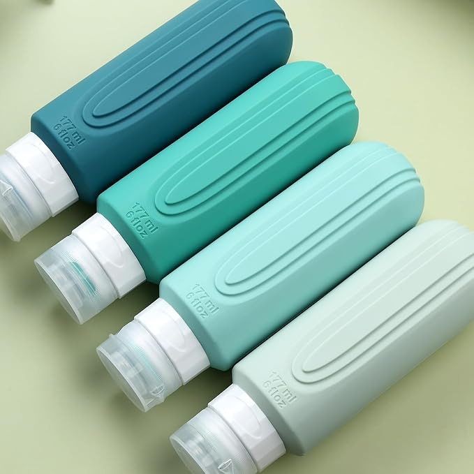 Mrsdry Travel Bottles for Toiletries, Large 6oz Oversize Containers, BPA Free Leak Proof Tubs Refillable Liquid Traveler Accessories with Toiletry Bag for Cometic Shampoo and Lotion Soap (4 Pack)