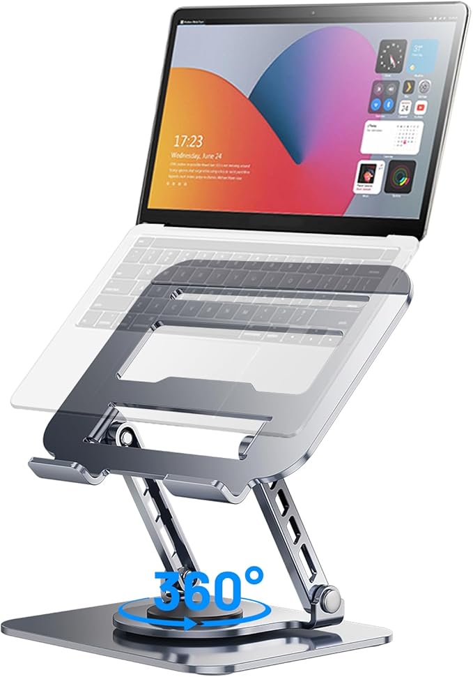 Adjustable Laptop Stand, 360 Degree Rotation, Lift, Folding Heat Dissipation Full Body Carbon Drill Material Metal Tablet Portable Stand Compatible with 21-inch Laptop, ipad Tablet - Silver