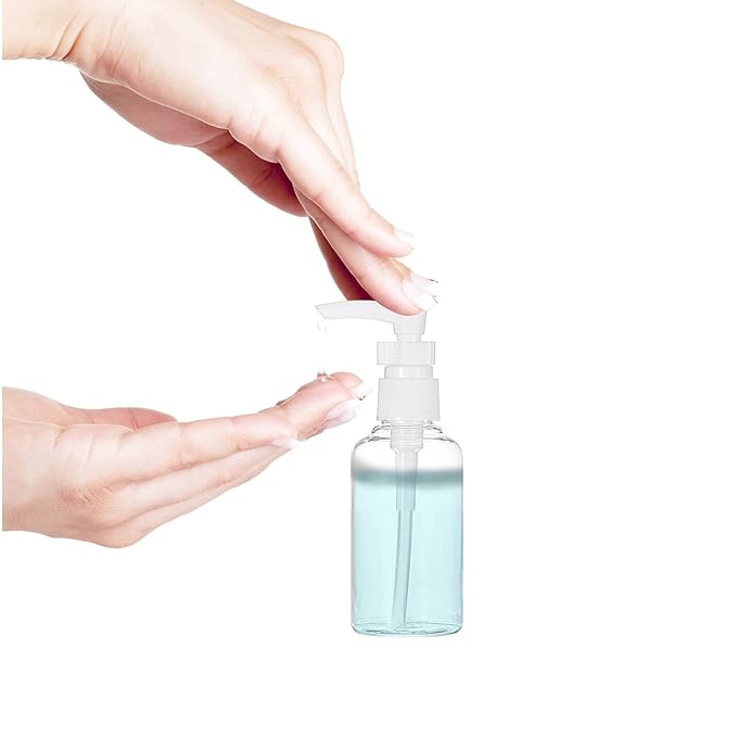 TecUnite 6 Pack Small Pump Bottles Clear Travel Bottle Plastic Empty Spray Dispenser Hand Lotion Sanitizer Refillable Accessories Set with Small Funnel for Flight, Airport, Holiday