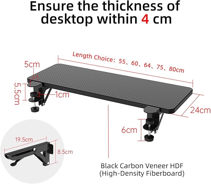 Sisyphy Ergonomics Desk Extender Tray, 31.5x9.5" Punch-Free Clamp on, Foldable Keyboard Drawer Tray, Table Mount Arm Wrist Rest Shelf, Computer Elbow Arm Support