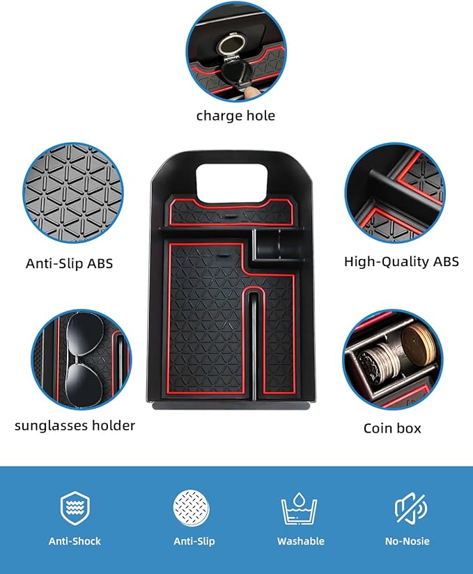Armrest Organizer and Center Console Organizer for 2025-2020 Toyota RAV4, Center Console Organizer with Removable Rubber Mat, Center Console Tray Custom for Toyota RAV4 Accessories, Red