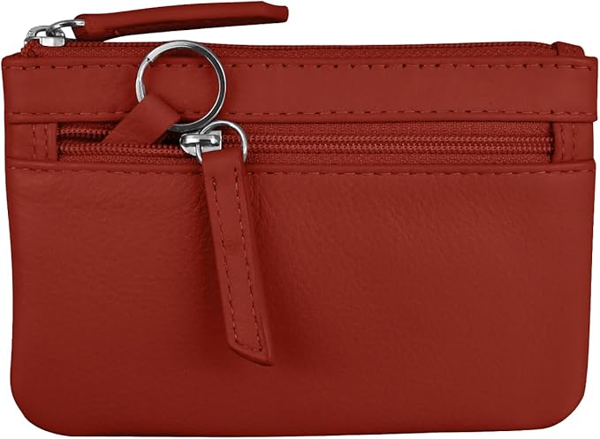 ili New York Mini Leather Coin Purse, Compact Genuine Leather Pouch with Key Ring & RFID Protection, Used for Coins, Keys and Cards, Ideal for Travel and Everyday Carry, Red