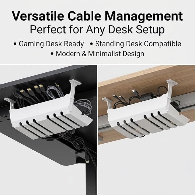 Cable Management Box, Cord Organizer Box for Desk Organizer, Under Desk Cable Box for, Modern Minimalist Home Office, White