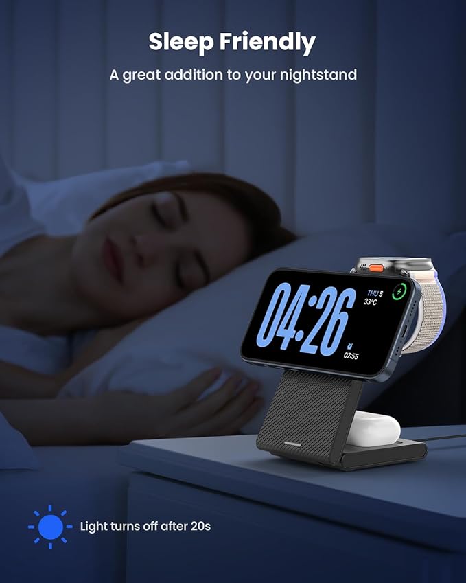 3 in 1 Wireless Charging Station, Foldable Magnetic Wireless Charger Stand for Multiple Devices, Wireless Charger for iPhone 16/15/14/13/12, Apple Watch 9/8/7/6/SE/5/4/3/2, AirPods 3/2/Pro