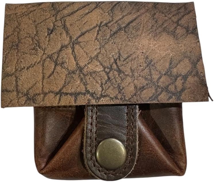 100% Real Leather Coin Pouch - Compact Change Holder and Mini Pocket Wallet for Men & Women (Shrunken Brown)