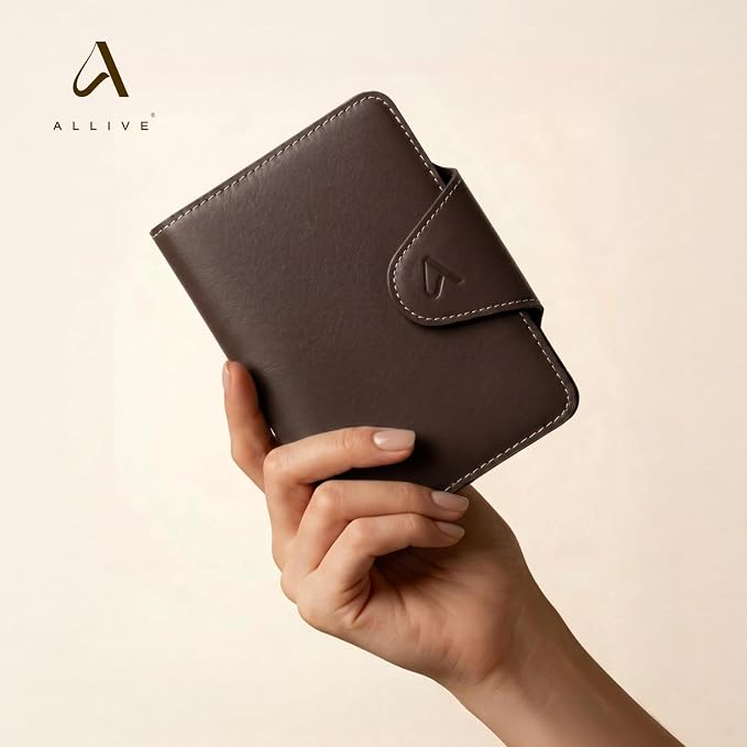 ALLIVE Passport Holder for Travel, Genuine Leather Passport Wallet with Built-in AirTag Slot, Magnetic Closure RFID Blocking Passport Cover Case for Women Men, Travel Essentials Gifts (Coffee Brown)