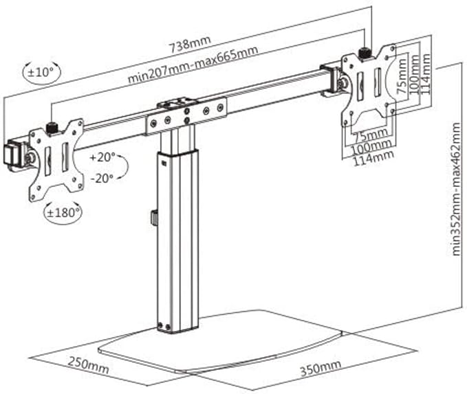 Amer Mounts | 17"-27" LED LCD Monitor Stand | 2EZH| Dual Monitor | 13.2lbs Capacity